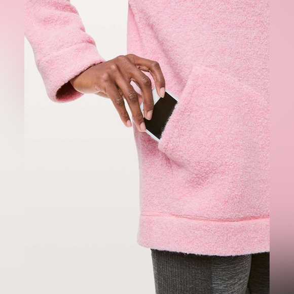 Lululemon So Sherpa Wool Hooded Jacket Heathered Pink Haze Zip Up Pockets - Picture 4 of 6
